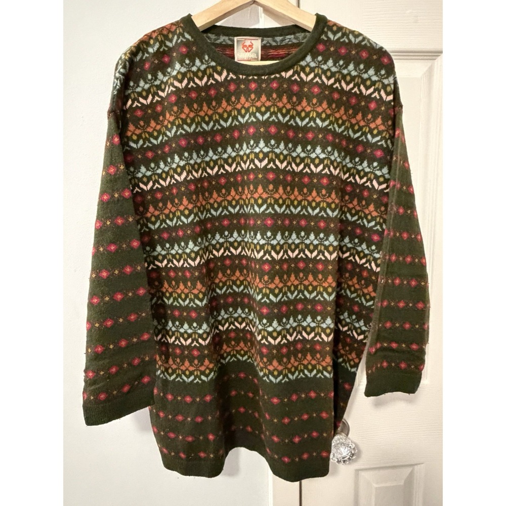 Stefanel Wool Sweater Women Sz M Fair Isle Patchwork Holiday Fisherman Italy